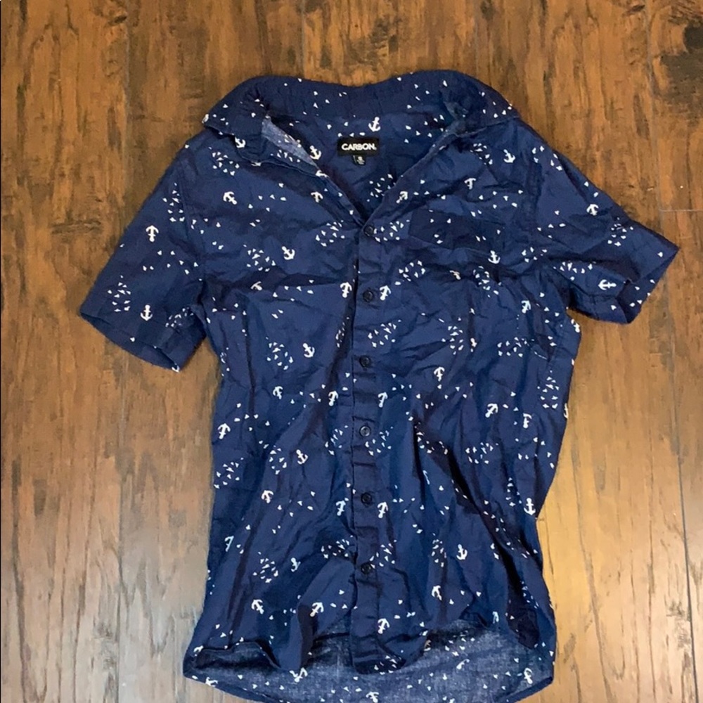 Blue navy anchor button down shirt MENS SMALL